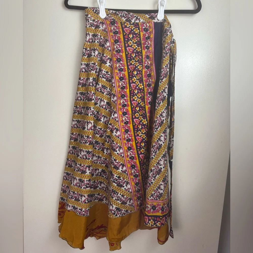 Darn Good Silk Blend Floral‎ Reversible Sari Wrap Skirt In Tea Length NWT 2-12